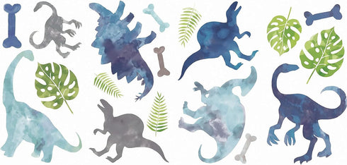 RoomMates RMK4101SCS Watercolor Dinosaur Peel and Stick Wall Decals, Blue, Green, Gray