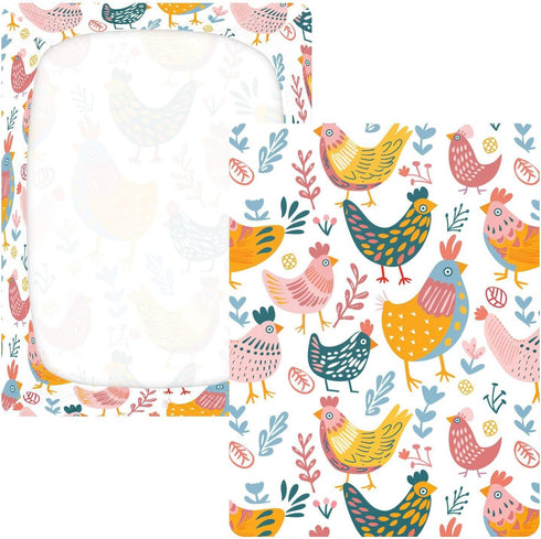 KICPOAY 52x28 Chick Happy Easter Toddler Bed Crib Sheets Baby Crib Sheets Cover for Soft Mini Crib Mattress