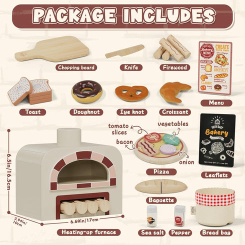 Playset, Set Playset Set 3-5 Lehoo Castle Wooden Play Food Toys, Pizza Oven Pretend Play Food for Kids Kitchen, Toddler