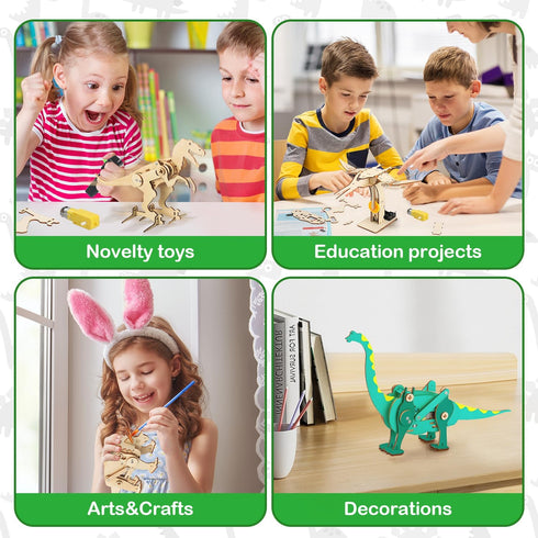 Poraxy 4 in 1 Dinosaur STEM Kits for Kids Ages 8-10, Educational Science Building Projects, 3D Wooden Puzzles Gift for