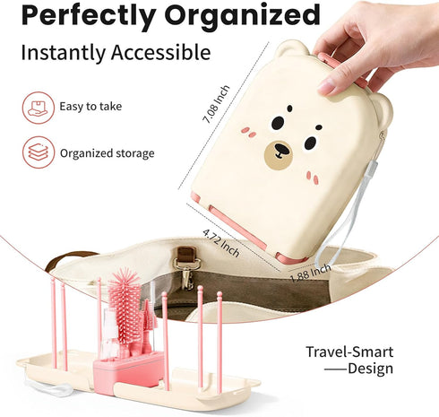 LEQXGO 7-in-1 Set Travel Baby Bottle Cleaner Kit, Baby Bottle Brush with Case for Breast Pump Parts, Bottle Washing Kit