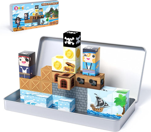 Bmag Magnetic Building Blocks for Kids,35 PCS Pirate-Themed Set, STEM Educational Magnet