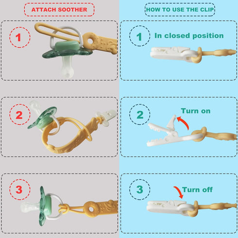 4 Pack (4 Pacifier Clip MOBU Silicone Pacifier Clips Holder for Baby Boy Girl Newborn Essentials One Piece Design