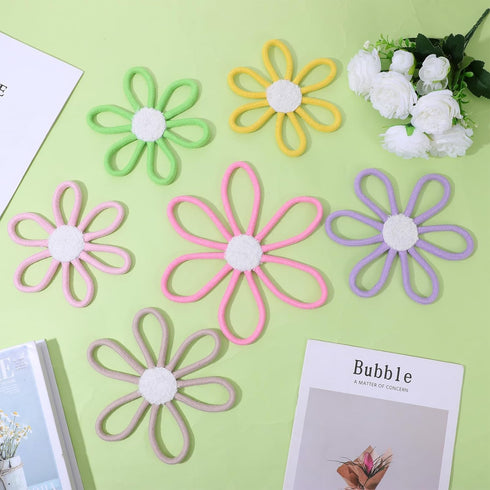 Dimeho 6pcs 3 Boho Nursery Decor Daisy Flower Woven Macrame Wall Hanging Size Daisy Flower Wall Decor Bohemian Nursery