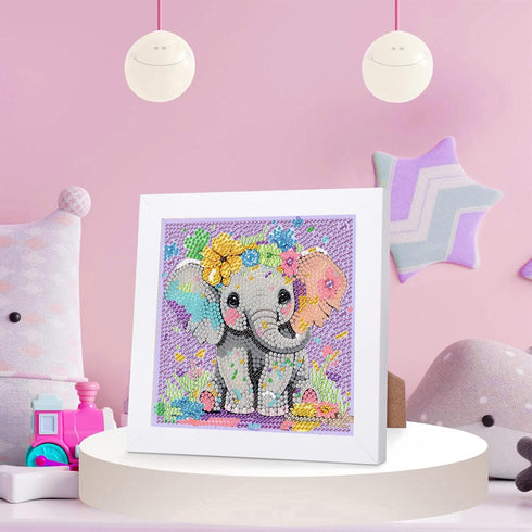 xackcme 4-8-12, Package (7x7 inch) Elephant Diamond Art Painting Kits for Kids with Frame, Animal Diamond Art for Kids