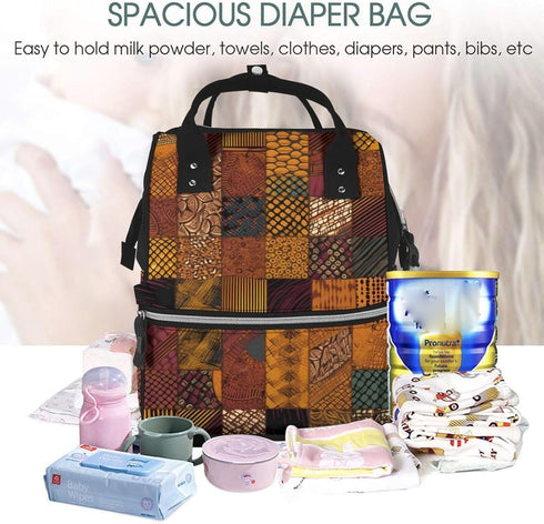 FHEDVBN Backpack Mummy Backpacks Daypack African Style Patchwork Diaper Bag for Women Multifunction Waterproof for Mom