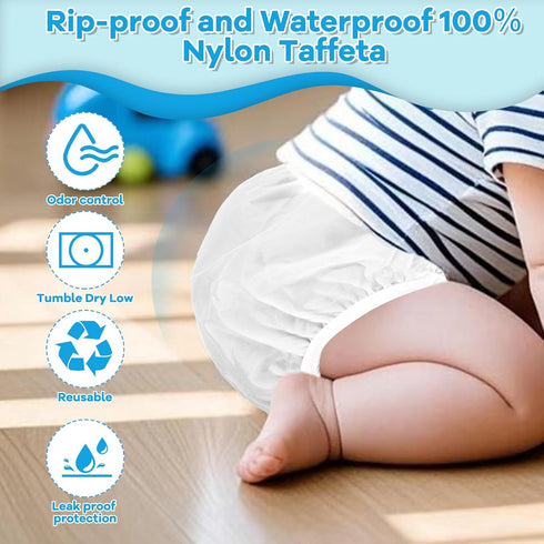 Reusable Waterproof 100% Nylon Taffeta Diaper Pants, Small (Fits 14 - 19 lbs), Leak-Proof & Rip-Proof, 2 Counts