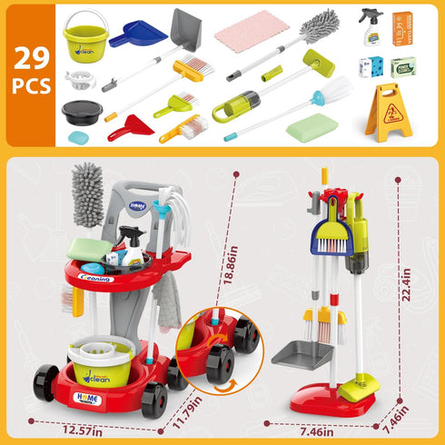 Kids Cleaning Set for Toddlers - Pretend Play Housekeeping Supplies with Real Working Vacuum, Broom, Spray Bottle, Dust
