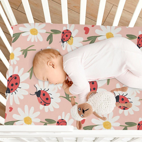 KJIZMO 28 52 inches Ladybugs and Daisies Fitted Crib Sheets Soft Crib Sheet Fits Standard Crib & Toddler Bed Mattress