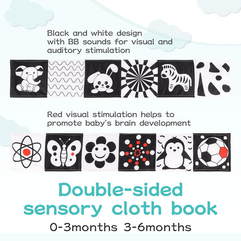 3 Pcs Car Seat Toys for Babies 0-6 Months, Black and White Hanging Rattle Toys for Crib Mobile, Infant Sensory