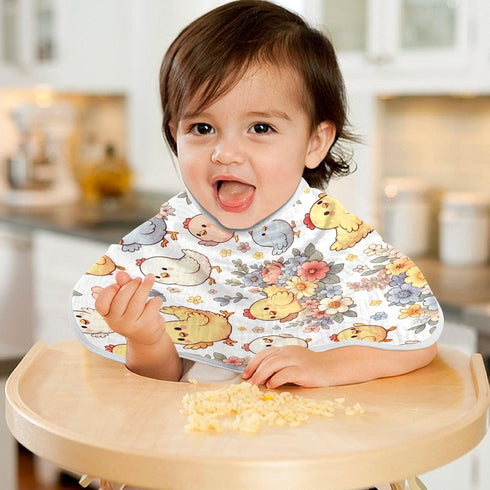 Flradish 4 Pack Set 22 11 Inch Cute Cartoon Chickens Muslin Baby Burp Cloths & Bibs Ultra Soft, Absorbent Burping