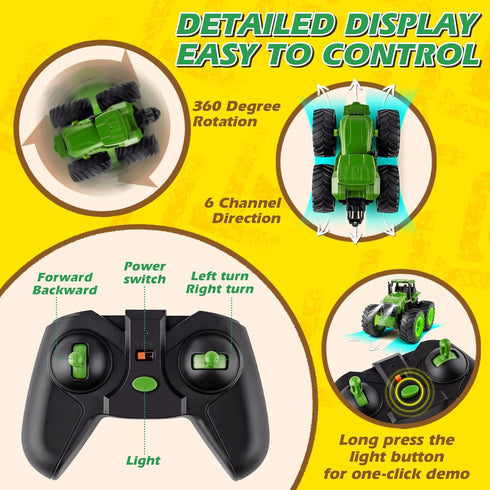 BAYSING 3-5, 3,4,5,6,7 3-7 Remote Control Tractor Toys for Kids Light Up Monster Trucks Toy for Boys Year Old, Toddlers
