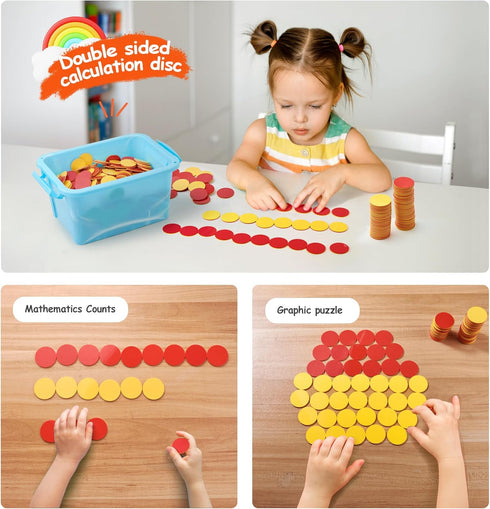 Plastic Two-Color Counters for Kids Math, 800 pcs Red and Yellow Double Sided Counters, Educational Toys