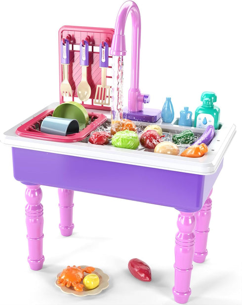 Electric Dishwasher Play Kitchen Sink Toys with Running Water, Play Food & Tableware Accessories for Toddlers Kids