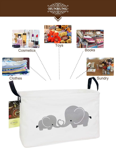 HUNRUNG Cute Rectangle Storage Basket, Canvas Organizer Bin for Pet/Children Toys, Books, Clothes (Elephant)