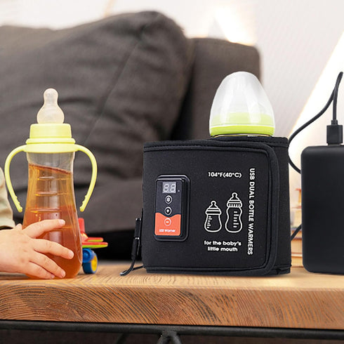 Dual Milk Bottle Warmer with LCD Display, USB Powered Portable Warmer for Travel, Car Baby Bottle Warmer