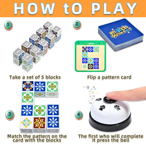 varbertos Wooden Matching Game Puzzle Games, Pattern Block Match Puzzles Building Cubes with Bell for Kids and Adults