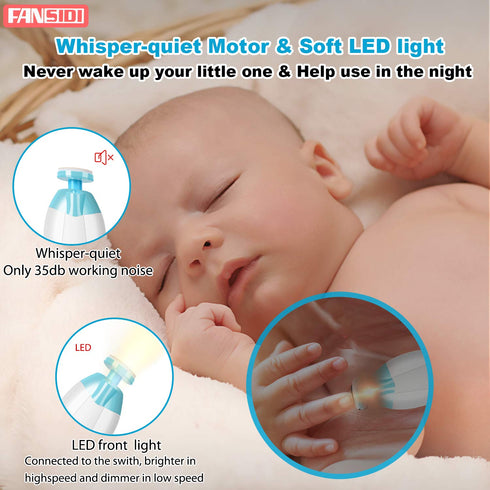 Trimmer 10 8 Baby Nail Clippers, FANSIDI Safe Baby Nail Baby Nail File Electric with Filing Pads Sandpapers for Newborn