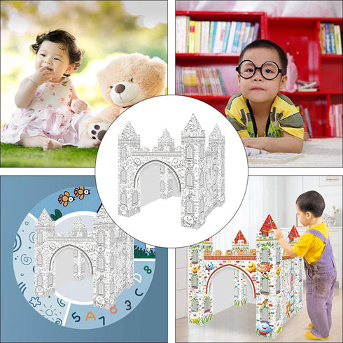 1 Set 3D EXCEART Colorizing Castle Paper Fairy Tale Castle Paintable Cardboard Castle Kids Art Craft Supplies
