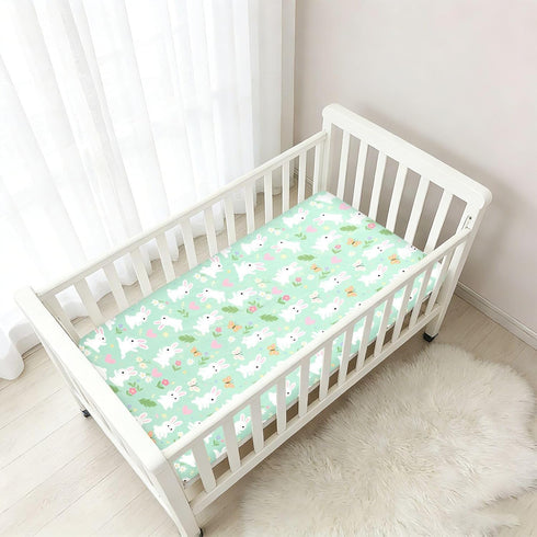 miaozhen 1 Pack 52x28 Cotton Baby Crib Sheets Ultra Soft Cute Bunny Rabbit Butterfly Flower Light Green Playard