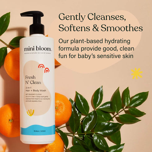 2-in-1 16.6 oz Mini Bloom Fresh N Clean Hair + Body Wash | Shampoo Sulfate-Free | Baby & Kid Safe | Gently Cleanses