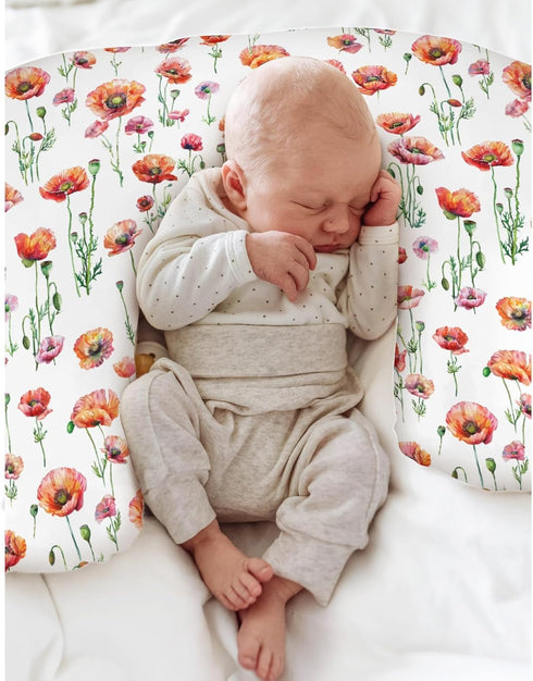 Summer Watercolor Poppies Flowers Baby Nursing Pillow Covers for Boy Girl Red Poppies Green Leaves Nursing Pillowcase