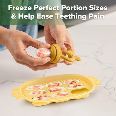 Haakaa Baby Fruit Food Feeder & Silicone Nibble Tray Combo - Breastmilk Popsicle Mold for Baby Cooling Relief, BPA Free