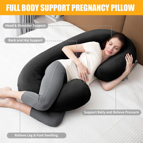 1 MIDDLE ONE Pregnancy Pillow, C Shaped Full Body Pregnant Women Sleeping Pillow for Maternity Support with Cover