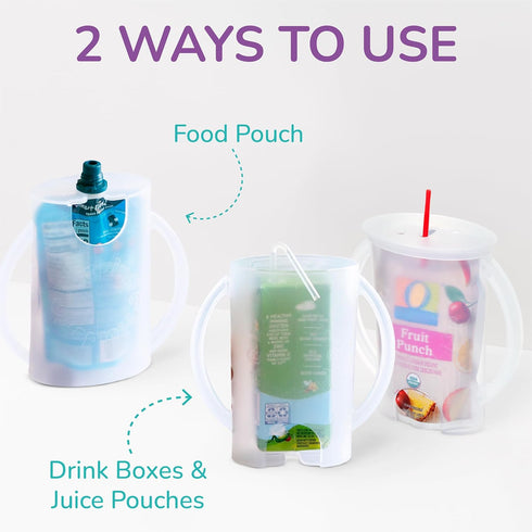 Flipping Holder Squeeze Proof Food Pouch Holder for Toddlers, Babies, Kids, Mess Free No Squeeze Juice Box Drink