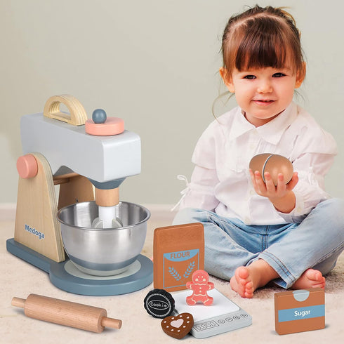 medoga Set Sets Set) Play Kitchen Accessories Wooden Mixer Pretend Play Food for Kids Role Play Toys for Girls and Boys