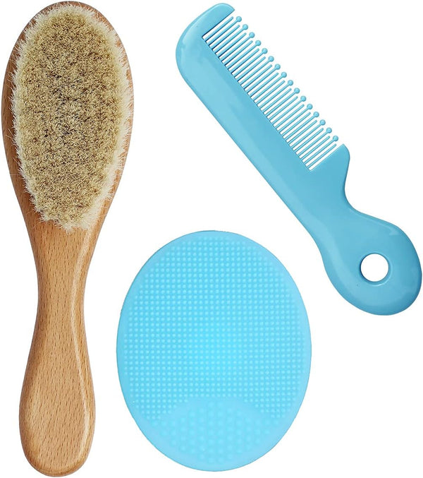 Baby Hair Brush Set - Wooden Handle & Silicone Cradle Cap Brush for Newborns & Toddlers, Ideal Gift