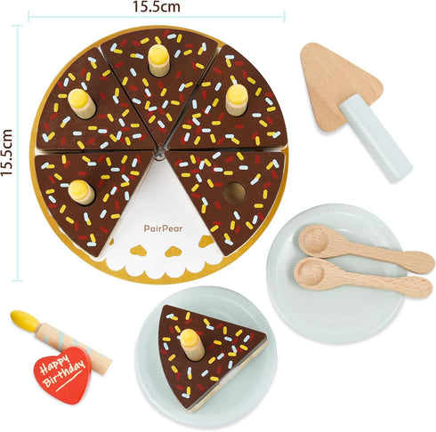 Playset PairPear Birthday Party Cake for Kids,Wooden Toys Play Food