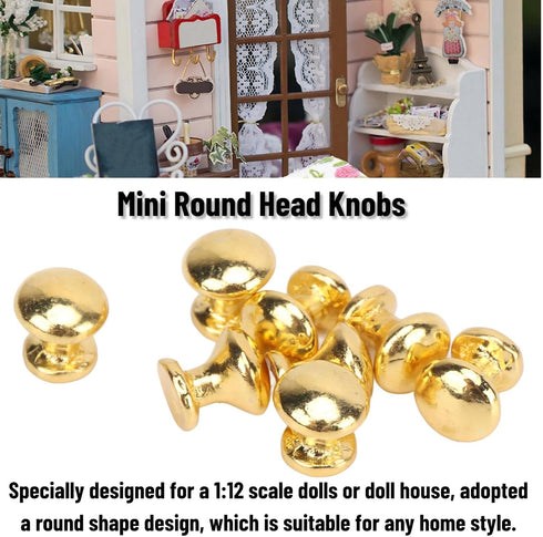 SPYMINNPOO 8Pcs 1:12 Scale Miniature Round Head Knobs, Metal Dollhouse Door Handle Knobs Furniture Knobs Accessories