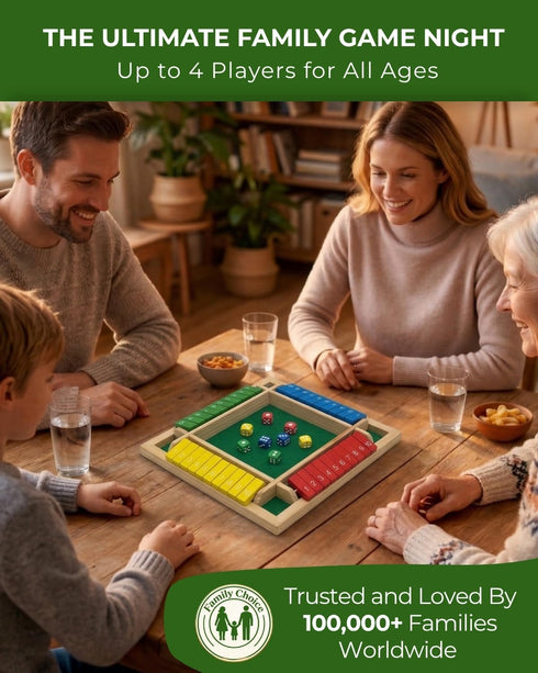 Pedolini 4 Shut the Box Game Wooden - Travel Size Way Close The Box Dice Game with Instructions - Math Learning Board