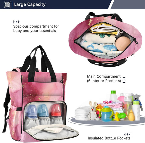 SUABO Backpack Baby Diaper Bag Pink Ink Wash Large Bag Waterproof Travel Diaper Bags for Moms and Dads