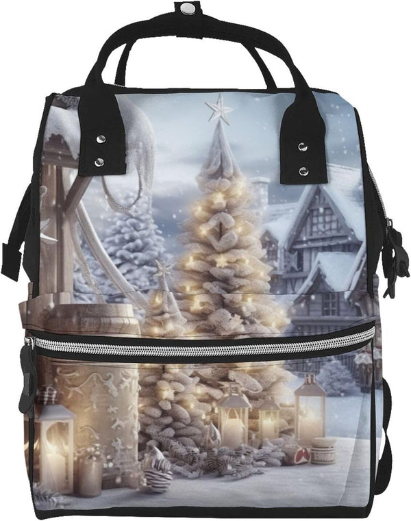 DWVTSLH Christmas Winter Diaper Bag Backpack Multifunction Nappy Bags Waterproof Mummy Backpack Large