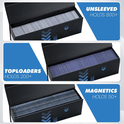 Trading Card Storage Box with Magnetic Closure, Fits 800 Cards, 200 Toploaders, Easy to Assemble (3 Pack)