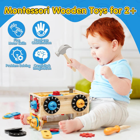 Set, 2-4, 2 Montessori Kids Tool Wooden Toddler Tool Bench Educational Toys for Ages Year Old Boy Gift for Birthday
