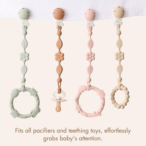 3Pcs-Ivory+Sage+Blush Pacifier Clips for Baby Silicone Pacifier Holder Clips for Boys Girls One Piece Baby Binky Clips