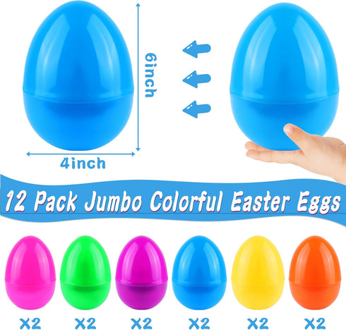 12 6 Inch PCS Jumbo Easter Eggs Colorful Giant Plastic Easter Eggs Fillable Large Suprise Egg for Easter Themed Hunt