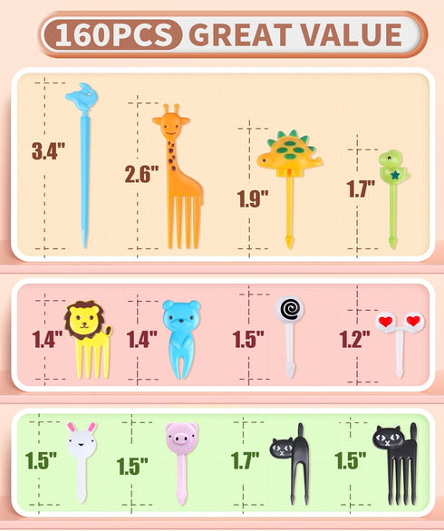 DOUDOULE 160PCS Food Picks for Kids with Storage Box, Kids Lunch Accessories for Bento Box, Animal Kids Food Picks