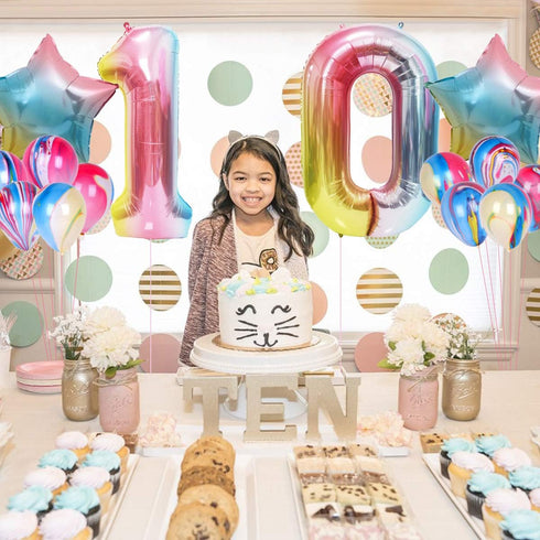Rainbow 10th Birthday Decorations, Double Digits Number 10 Star Balloons, Happy Birthday Banner for Girls