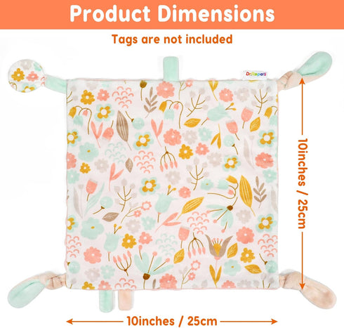 Dr.Rapeti Tag Security Blanket for Baby Infant Toddler Kid, 10x10inches Washable Sensory Toy Lovey Blanket