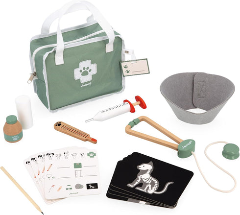 Janod Pretend Play Vet Suitcase 15-Piece Role Play Veterinary Kit in Durable