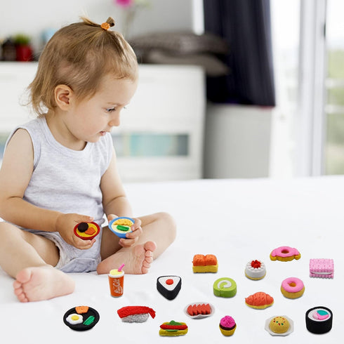 72 Pcs Assorted Food Pencil Erasers Toy Set, Cake Dessert Fruit Puzzle Toys for Kids Reward Party Favors