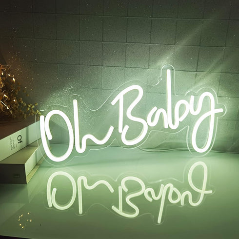 Fespcj 5v 15.7 "X7.9" Oh Baby White LED neon Birthday party sign Children's Room Decoration Home Art Living Room