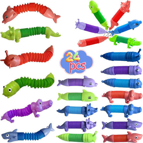 MYREQIA Pop Tubes Fidget Toys 24 Pcs,Party Favors Supplies Birthday Gifts for Kids