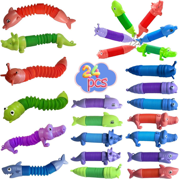 MYREQIA Pop Tubes Fidget Toys 24 Pcs,Party Favors Supplies Birthday Gifts for Kids