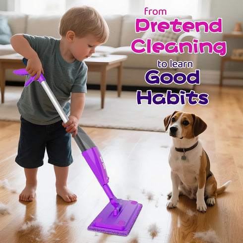 Playsets Set, 3 4 5 6, Kids Spray Mop, Toddlers Cleaning with Real Water Sprayer, Kids Mop Toys, Montessori Cleaning