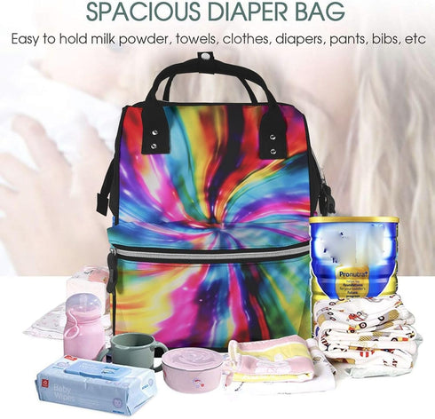 FHEDVBN Backpack Mummy Backpacks Daypack Colorful Tie Dye Diaper Bag for Women Multifunction Waterproof for Mom Dad